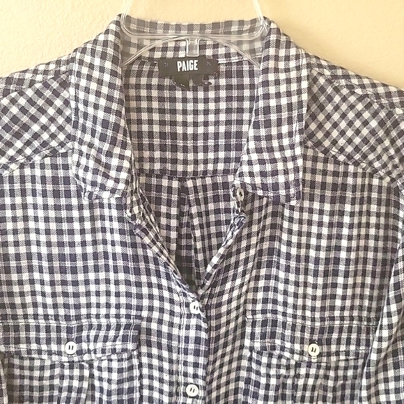 PAIGE Womens Mya Navy Gingham Plaid Shirt - Size Medium - Picture 2 of 6
